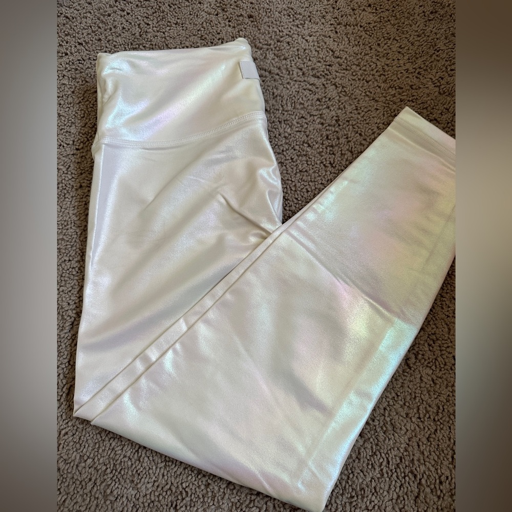 White metallic leggings